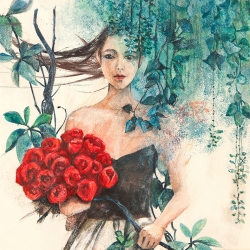 Moderne Leinwandbilder mit Frauen. Pagnoni, Fairy of the Roses (detail)