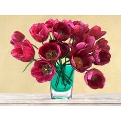 Cuadro flores en canvas. Tulipanes rojos en florero de vidrio