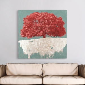 Tableau moderne pour salon, impression sur toile. Red Tree Aqua