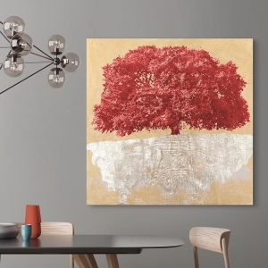 Moderne Leinwandbilder Wohnzimmer. Roter Baum auf Gold