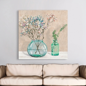 Wall Art Print and Canvas. Floral setting with glass vases I