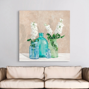 Wall Art Print and Canvas. Floral setting with glass vases II