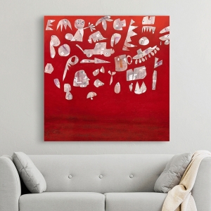 Tableau abstrait rouge sur toile. Objets de scène