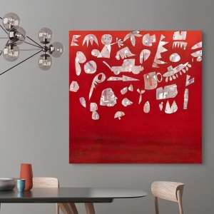 Tableau abstrait rouge sur toile. Objets de scène