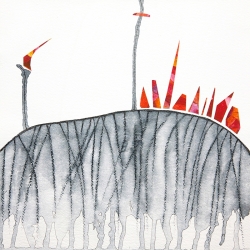 Tableau abstrait moderne sur toile. Le feu sur la colline