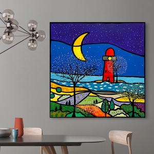 Cuadro en canvas para los niños. Wallas , El faro en la noche