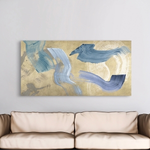 Cuadro abstracto moderno en canvas. Blue Waves on Gold