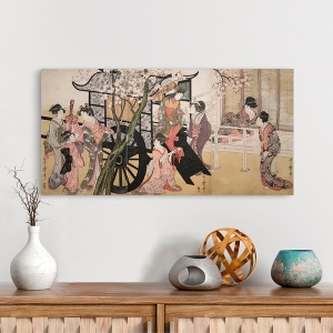 Japanese Art Print. Kitagawa, Courtesans admiring Cherry Blossom