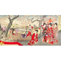 Cuadro japonese en canvas. Chikanobu, A Hanami at the Edo Castle