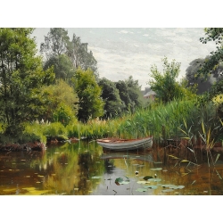 Cuadro paisaje en canvas. Mønsted, A forest lake with a rowboat