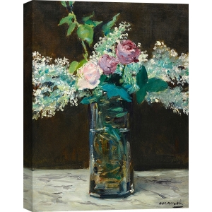Quadro, stampa su tela. Eduard Manet. Vaso di Rose e Lillà Bianchi