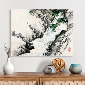 Tableau sur toile, estampe japonaise. Bairei Kono, La cascade