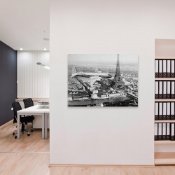Wall art print and canvas. Airplane over Paris