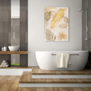 Tableau moderne avec palmier sur toile. Palm Leaves Gold I