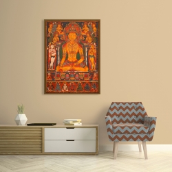 Quadro, stampa su tela. Buddha Ratnasambhava con le divinità della salute e della ricchezza
