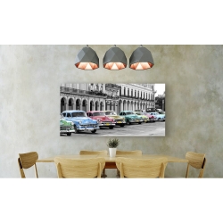 Wall art print and canvas. Cars parked in line, Havana, Cuba