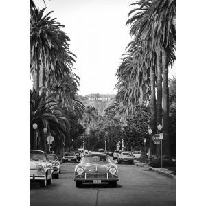 Vintage car poster and canvas. Boulevard in Hollywood (BW)