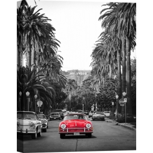 Vintage car poster and canvas. Boulevard in Hollywood