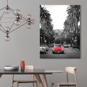 Vintage car poster and canvas. Boulevard in Hollywood