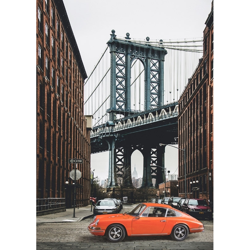 Vintage car poster and canvas. By the Manhattan Bridge