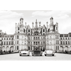Wall art print, canvas, poster. Vintage Roadsters at French Castle