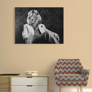 Wall art print, canvas, poster.  VizLab, Pensive Lion (BW)