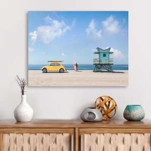 Vintage car poster and canvas. Waiting for the Waves