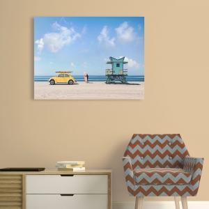 Vintage car poster and canvas. Waiting for the Waves