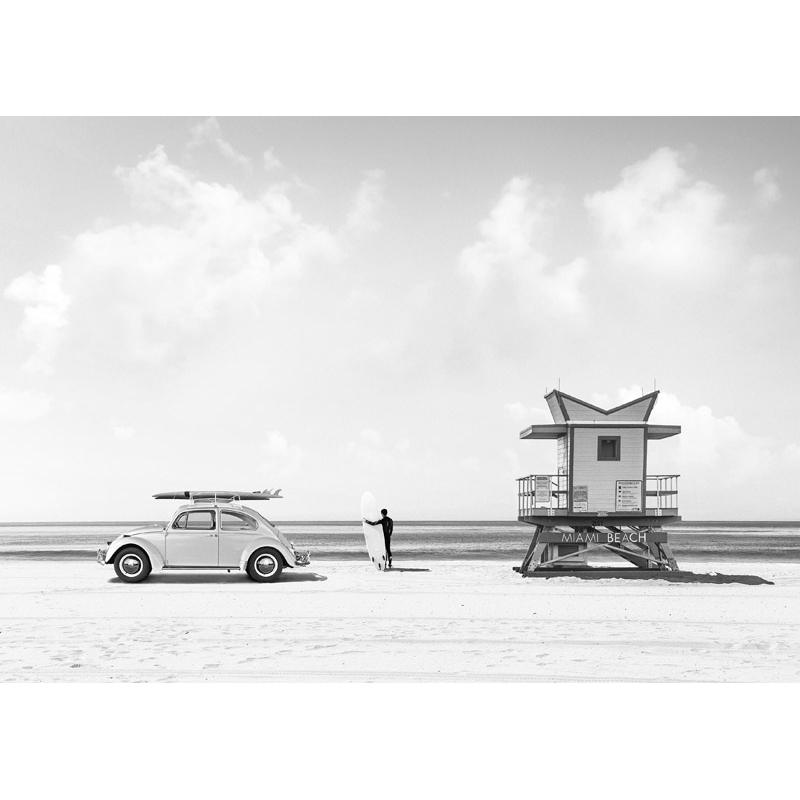 Quadro auto vintage. Waiting for the Waves, Miami Beach, BW