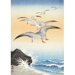 Japanische Kunst Bilder. Ohara Koson, Möwen auf der stürmischen See