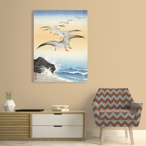 Japanese art print, poster. Ohara Koson, Five seagulls