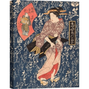 Cuadros japoneses. Keisai Eisen, Geisha con kimono rosa antiguo