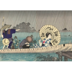Japanische Kunst. Chikanobu, Between the banks of the Sumida I