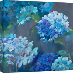 Quadro con fiori, stampa su tela. Nel Whatmore, Ortensie in blu, det