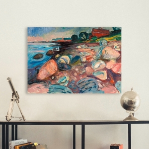 Tableau Edvard Munch, Rivage avec une maison rouge. Toile, affiche