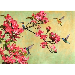 Tableau sur toile. Kelly Parr, Colibris et fleurs de magnolia