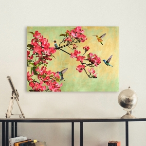 Cuadro con flores en lienzo. Kelly Parr, Flores de magnolia y colibrí