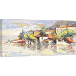Wall art print and canvas. Luigi Florio, Village on the Lake