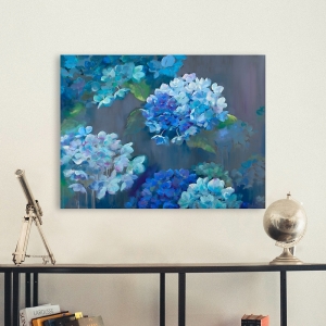 Quadro con fiori, stampa su tela. Nel Whatmore, Ortensie in blu