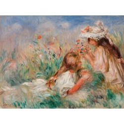 Print and canvas. Renoir, Girls in the Grass Arranging a Bouquet 
