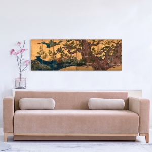 Japanese wall art print, and canvas. Kano Eitoku, Cypress Trees