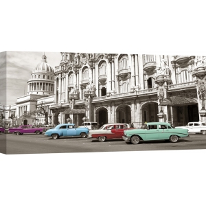Quadro, stampa su tela. Vintage American cars in Havana, Cuba