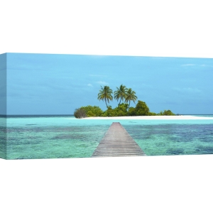 Quadro, stampa su tela. Pangea Images, Pontile e isola, Maldive