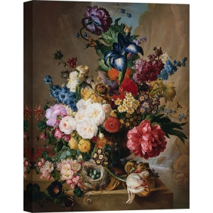 Wall art print and canvas. Jan Van Os, Poppies, Peonies and other Flowers in a Terracotta Vase