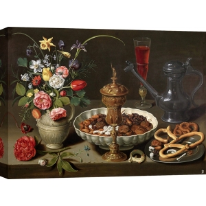 Quadro, stampa su tela. Clara Peeters, Natura morta con fiori e frutta secca
