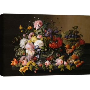 Cuadros bodegones en canvas. Severin Roesen, Bodegón: Flores y frutas
