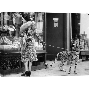Lainwandbilder. Anonym, Elegante Frau mit Geparden