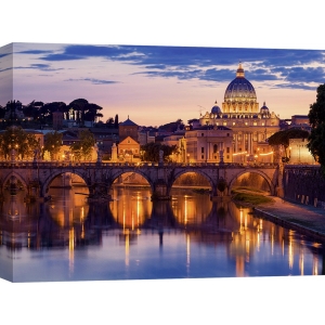 Quadro, stampa su tela. Vista notturna della cattedrale di San Pietro, Roma