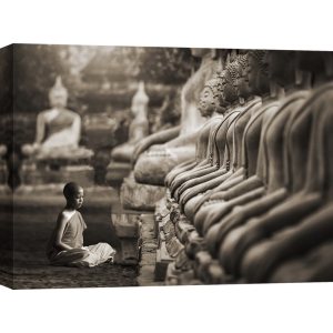 Cuadro en canvas, fotografía. Joven monje budista, Tailandia (sepia)