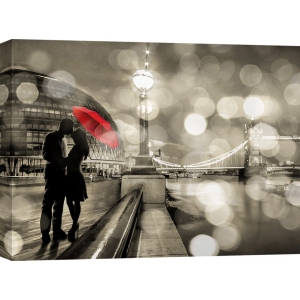 Cuadro romantico en canvas. Loumer, Un beso en Londres (detalle, BW)